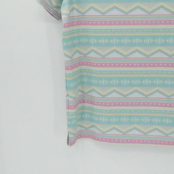 Bad Birdie Polo Shirt Mens Large Mint Pink Pastel Aztec Stripe Golf Performance - Picture 11 of 15